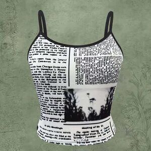 Spaghetti Alphabets Print Strap Crop Top (SIZE-XXL